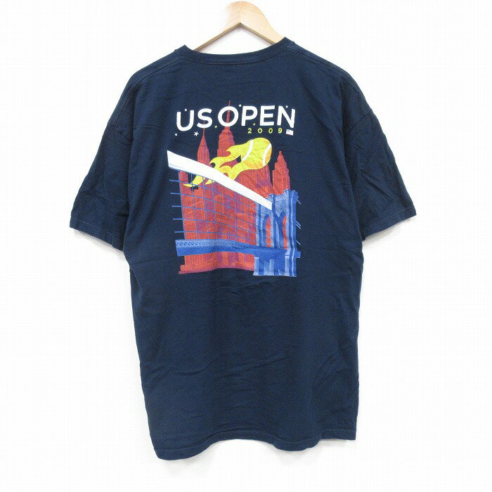 乐天商城 - 【中古】古着 半袖 ビンテージ ヴィンテージTシャツ メンズ 00年代 00s USオープン コットン クルーネック 丸首 紺 ネイビー XLサイズ 中古 | 春夏 夏物 夏服 ヴィンテージTシャツ メンズファッション カットソー ティーシャツ ティシャツ メンズTシャツ 半袖Tシ
