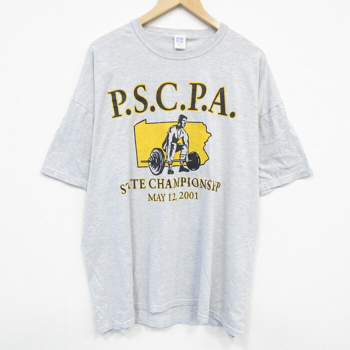 乐天商城 - 【中古】古着 ラッセル 半袖 ビンテージ ヴィンテージTシャツ メンズ 00年代 00s 重量挙げ 大きいサイズ 2L LL ビッグシルエット ゆったり ビッグサイズ オーバーサイズ クルーネック 丸首 グレー 霜降り 【spe】 XLサイズ 中古 | 春夏 夏物 夏服 ヴィンテージTシ