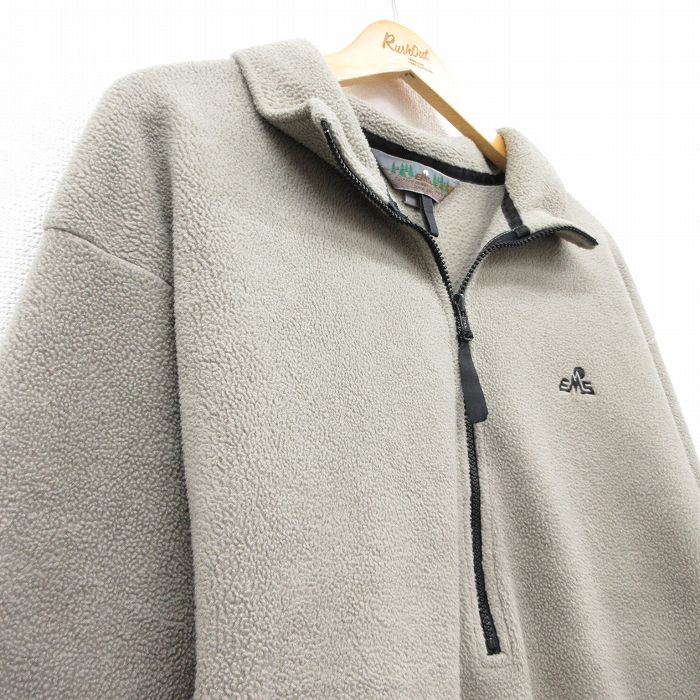 【中古】古着 EMS 長袖 ハーフジップ フリースジャケット メンズ 90年代 90s ワンポイントロゴ USA製 アメリカ製 薄ベージュ カーキ 【spe】 Lサイズ 中古 アウター | 秋冬 秋物 秋服 冬物 冬服 カジュアル メンズファッション ファッション おしゃれ カジュアル