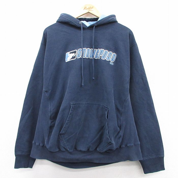 樂天商城 - 【中古】古着 STEVE&BARRYS 長袖スウェットパーカー メンズ 00年代 00s Snowcross 刺繍 大きいサイズ 2L LL ビッグシルエット ゆったり ビッグサイズ オーバーサイズ 紺 ネイビー XLサイズ 中古 スエット トレーナー トップス | 春夏 春物 春服 秋冬 秋物 秋服 メ