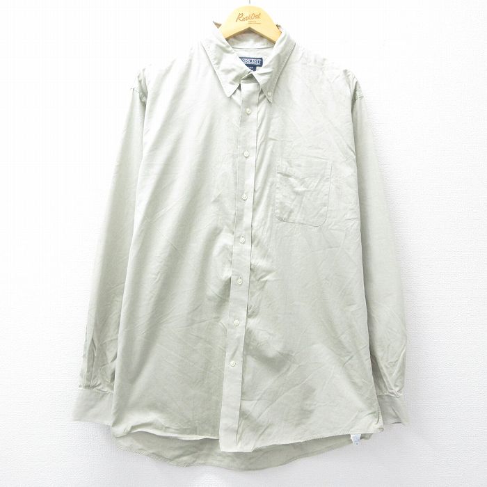 【中古】古着 ランズエンド 長袖 ブランドシャツ メンズ 00年代 00s 大きいサイズ 2L LL ビッグシルエット ゆったり ビッグサイズ オーバーサイズ ロング丈 コットン ボタンダウン 緑系 グリーン XLサイズ 中古 トップス | 春夏 春物 春服 秋冬 秋物 秋服 カジュ