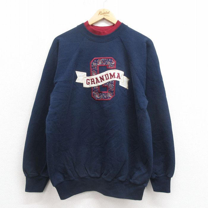 運動外衣 - 【中古】古着 長袖スウェット メンズ 00年代 00s グランマ ラグラン クルーネック 丸首 紺他 ネイビー Lサイズ 中古 スエット トレーナー トップス | 春夏 春物 春服 秋冬 秋物 秋服 メンズファッション カジュアル おしゃれ ファッション