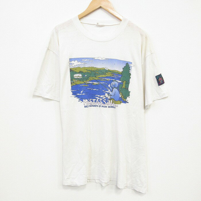 樂天商城 - 【中古】古着 半袖 ビンテージ ヴィンテージTシャツ メンズ 90年代 90s 釣り 大きいサイズ 2L LL ビッグシルエット ゆったり ビッグサイズ オーバーサイズ クルーネック 丸首 白 ホワイト XLサイズ 中古 | 春夏 夏物 夏服 ヴィンテージTシャツ メンズファッション