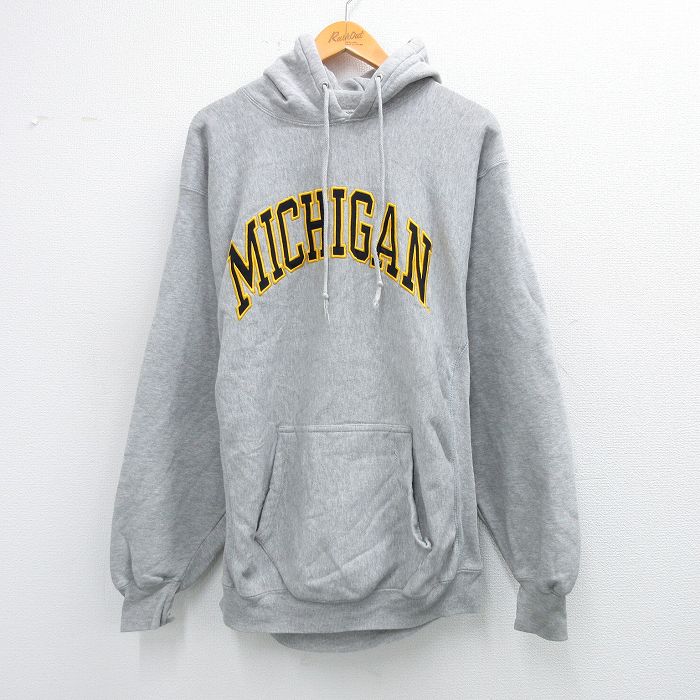 【中古】古着 STEVE&BARRYS 長袖スウェットパーカー メンズ ミシガン グレー 霜降り Lサイズ 中古 スエット トレーナー トップス | 春夏 春物 春服 秋冬 秋物 秋服 メンズファッション カジュアル おしゃれ ファッション