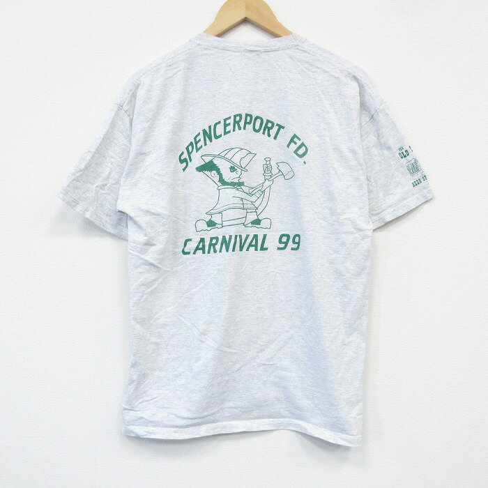 【中古】古着 半袖 ビンテージ ヴィンテージTシャツ メンズ 90年代 90s カーニバル クルーネック 丸首 薄グレー 霜降り XLサイズ 中古 | 春夏 夏物 夏服 ヴィンテージTシャツ メンズファッション カットソー ティーシャツ ティシャツ メンズTシャツ 半袖Tシャツ