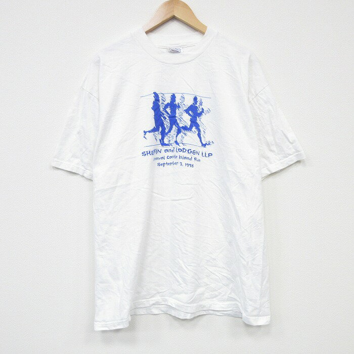 乐天商城 - 【中古】古着 ヘインズ Hanes 半袖 ビンテージ ヴィンテージTシャツ メンズ 90年代 90s ランナー コットン クルーネック 丸首 白 ホワイト XLサイズ 中古 | 春夏 夏物 夏服 ヴィンテージTシャツ メンズファッション カットソー ティーシャツ ティシャツ メンズTシ