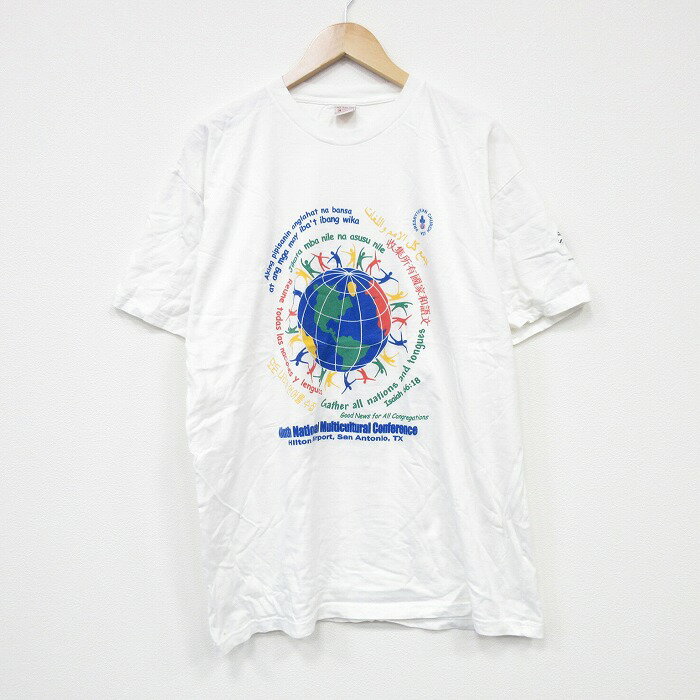 樂天商城 - 【中古】古着 半袖 ビンテージ ヴィンテージTシャツ メンズ 00年代 00s 地球 コットン クルーネック 丸首 白 ホワイト XLサイズ 中古 | 春夏 夏物 夏服 ヴィンテージTシャツ メンズファッション カットソー ティーシャツ ティシャツ メンズTシャツ 半袖Tシャツ 半