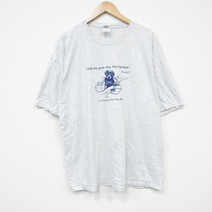 乐天商城 - 【中古】古着 半袖 ビンテージ ヴィンテージTシャツ メンズ 00年代 00s 犬 大きいサイズ 2L LL ビッグシルエット ゆったり ビッグサイズ オーバーサイズ クルーネック 丸首 薄グレー 霜降り XLサイズ 中古 | 春夏 夏物 夏服 ヴィンテージTシャツ メンズファッショ