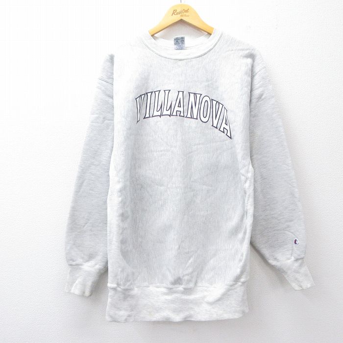 【中古】古着 長袖 チャンピオン Champion リバースウィーブ メンズ 90年代 90s ヴィラノヴァ クルーネック 丸首 薄グレー 霜降り XLサイズ 中古スウェット スエット トレーナー トップス | 春夏 春物 春服 秋冬 秋物 秋服 メンズファッション カジュアル おしゃ 2OF