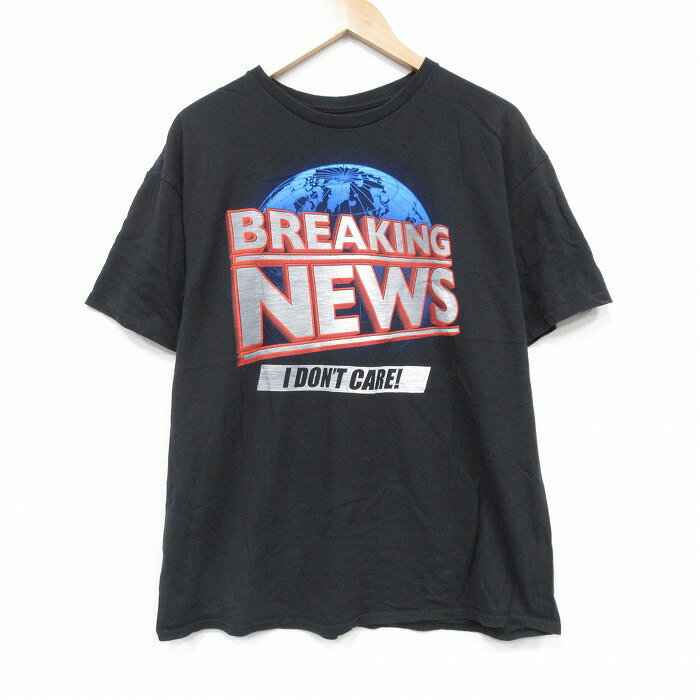 【中古】古着 半袖Tシャツ メンズ ブレイキングニュース コットン クルーネック 丸首 黒 ブラック XLサイズ 中古 | 春夏 夏物 夏服 メ..