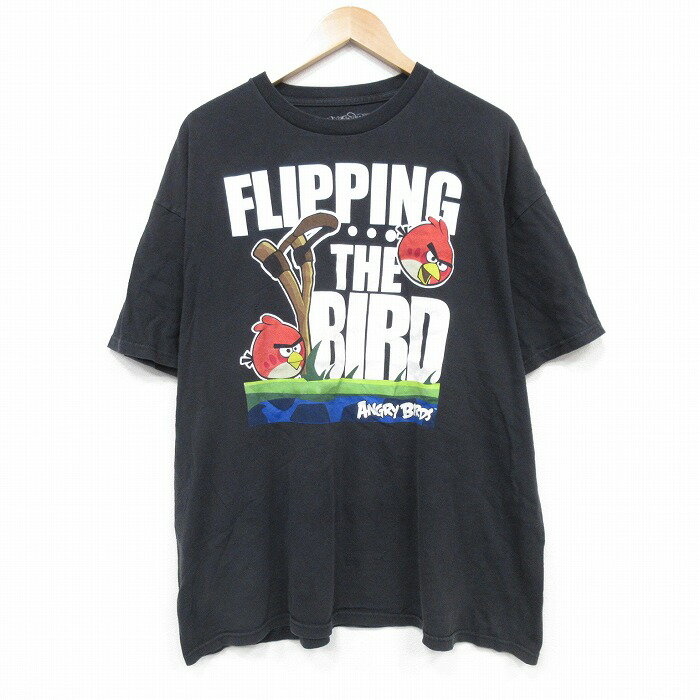 【中古】古着 半袖Tシャツ メンズ ゲーム アングリーバード 大きいサイズ 2L LL ビッグシルエット ゆったり ビッグサイズ オーバーサイズ コットン クルーネック 丸首 黒 ブラック XLサイズ 中古 | 春夏 夏物 夏服 メンズファッション カットソー ティーシャツ テ