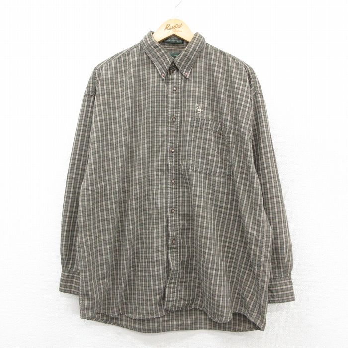 樂天商城 - 【中古】古着 長袖シャツ メンズ 90年代 90s ロング丈 ボタンダウン 緑系他 グリーン チェック XLサイズ 中古 トップス | 春夏 春物 春服 秋冬 秋物 秋服 カジュアルシャツ メンズファッション 長袖シャツ おしゃれ カジュアル