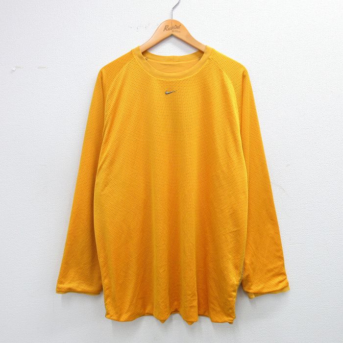 【中古】古着 ナイキ NIKE 長袖Tシャツ メンズ ビッグロゴ ラグラン 大きいサイズ 2L LL ビッグシルエット ゆったり ビッグサイズ オーバーサイズ クルーネック 丸首 黄色 イエロー XLサイズ 中古 | 春夏 春物 春服 秋冬 秋物 秋服 メンズファッション ロンT カッ