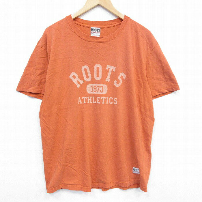 【中古】古着 ROOTS 半袖 ビンテージ ヴィンテージTシャツ メンズ 00年代 00s ビッグロゴ 大きいサイズ 2L LL ビッグシルエット ゆったり ビッグサイズ オーバーサイズ コットン クルーネック 丸首 カナダ製 オレンジ XLサイズ 中古 | 春夏 夏物 夏服 ヴィンテー