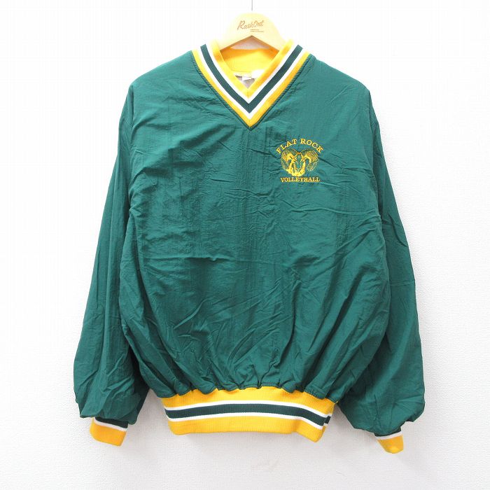 乐天商城 - 【中古】古着 長袖 ナイロンジャケット メンズ 80年代 80s 羊 FLAT ROCK Vネック 緑 グリーン 【spe】 XLサイズ 中古 アウター ウインドブレーカー | 春夏 春物 春服 秋冬 秋物 秋服 カジュアル メンズファッション ファッション おしゃれ カジュアルジャケット