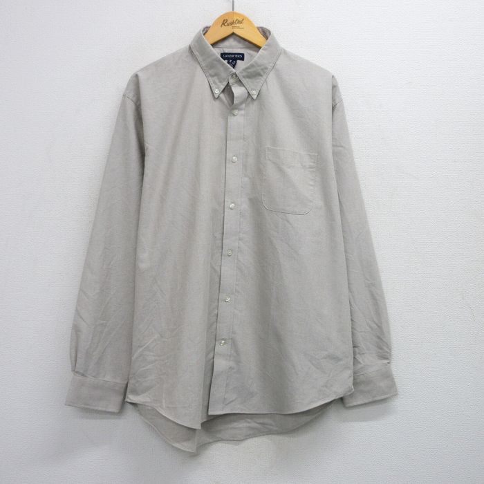 Rakuten - 【中古】ランズエンド 長袖シャツ メンズ XL ボタンダウン 薄グレー コットン ロング丈 大きいサイズ きれいめ カジュアルシャツ 通勤 トップス 25sep25