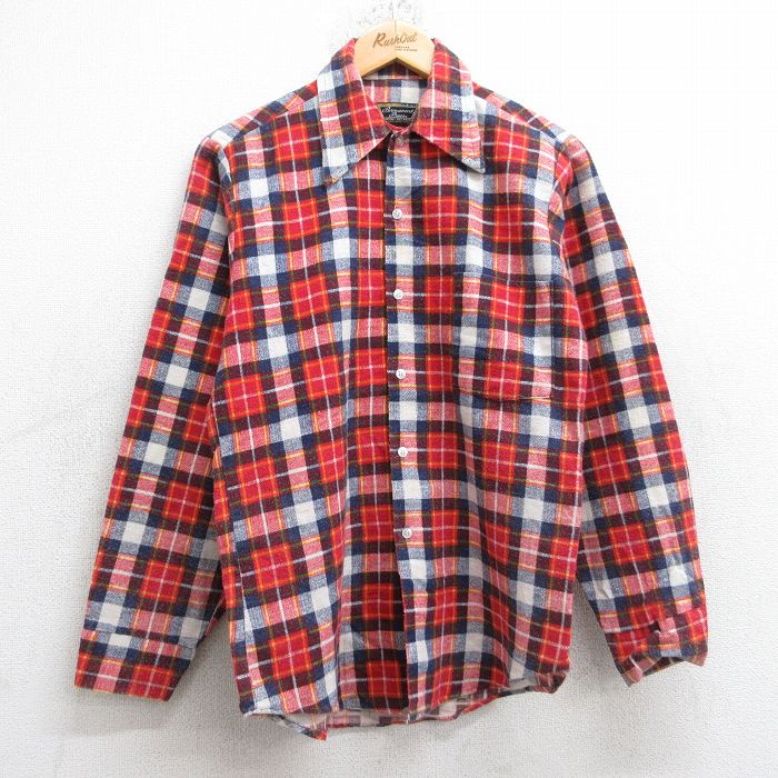 乐天商城 - 【中古】古着 長袖 フランネルシャツ メンズ 80年代 80s 赤他 レッド チェック Sサイズ 小さいサイズ 中古 トップス | 秋冬 秋物 秋服 冬物 冬服 カジュアルシャツ メンズファッション 長袖シャツ おしゃれ カジュアル