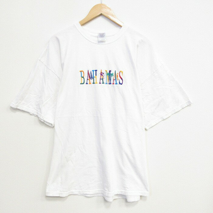 樂天商城 - 【中古】古着 半袖 ビンテージ ヴィンテージTシャツ メンズ 00年代 00s バハマ 刺繍 大きいサイズ 2L LL ビッグシルエット ゆったり ビッグサイズ オーバーサイズ コットン クルーネック 丸首 白 ホワイト XLサイズ 中古 | 春夏 夏物 夏服 ヴィンテージTシャツ メ