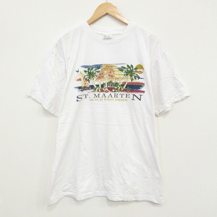 Rakuten - 【中古】古着 半袖 ビンテージ ヴィンテージTシャツ メンズ 00年代 00s ヤシの木 大きいサイズ 2L LL ビッグシルエット ゆったり ビッグサイズ オーバーサイズ コットン クルーネック 丸首 白 ホワイト XLサイズ 中古 | 春夏 夏物 夏服 ヴィンテージTシャツ メン