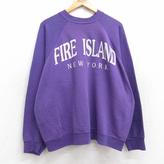 【中古】古着 TULTEX 長袖スウェット メンズ 90年代 90s ファイアーアイランド ニューヨーク ラグラン 大きいサイズ 2L LL ビッグシルエット ゆったり ビッグサイズ オーバーサイズ ボロ クルーネック 丸首 紫 パープル 【spe】 XLサイズ 中古 スエット トレーナ 2OF