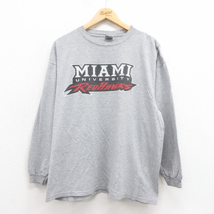 【中古】古着 STEVE&BARRYS 長袖Tシャツ メンズ レッドホークス 大きいサイズ 2L LL ビッグシルエット ゆったり ビッグサイズ オーバーサイズ クルーネック 丸首 グレー 霜降り XLサイズ 中古 | 春夏 春物 春服 秋冬 秋物 秋服 メンズファッション ロンT カットソ