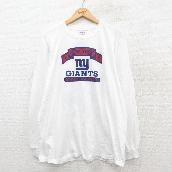 【中古】古着 リーボック REEBOK 長袖Tシャツ メンズ XLサイズ NFL ニューヨークジャイアンツ アーロンロス トニーウゴー クルーネック 白 コットン アメフト スポーツ 25sep26 5OF