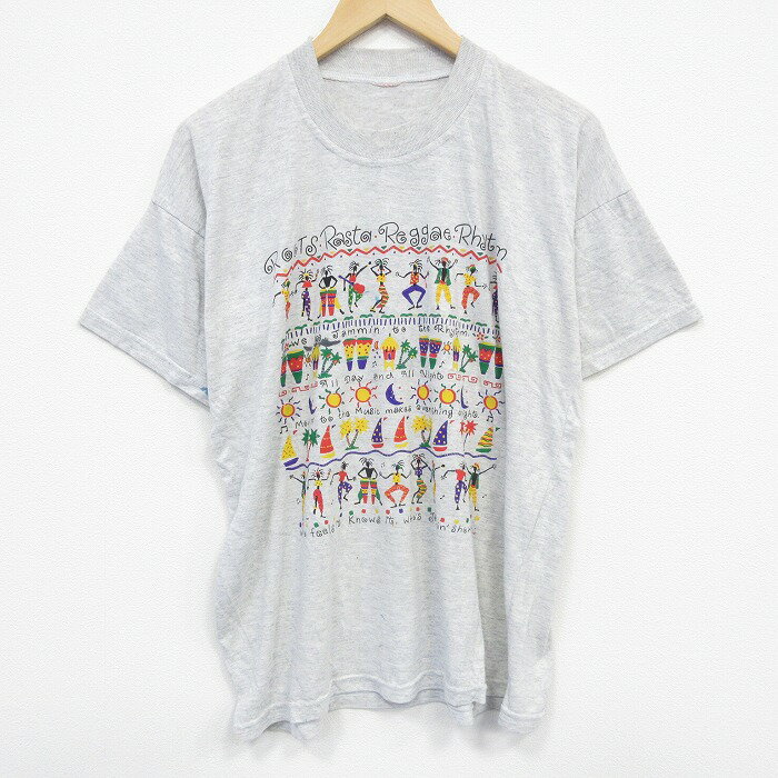 【中古】古着 半袖 ビンテージ ヴィンテージTシャツ メンズ 00年代 00s レゲエリズム 大きいサイズ 2L LL ビッグシルエット ゆったり ビッグサイズ オーバーサイズ クルーネック 丸首 薄グレー 霜降り XLサイズ 中古 | 春夏 夏物 夏服 ヴィンテージTシャツ メンズ