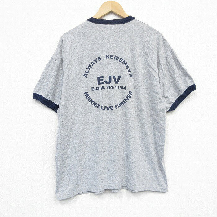 乐天商城 - 【中古】古着 半袖 ビンテージ ヴィンテージTシャツ メンズ 00年代 00s EJV 大きいサイズ 2L LL ビッグシルエット ゆったり ビッグサイズ オーバーサイズ クルーネック 丸首 グレー 霜降り リンガー 【spe】 XLサイズ 中古 | 春夏 夏物 夏服 ヴィンテージTシャツ
