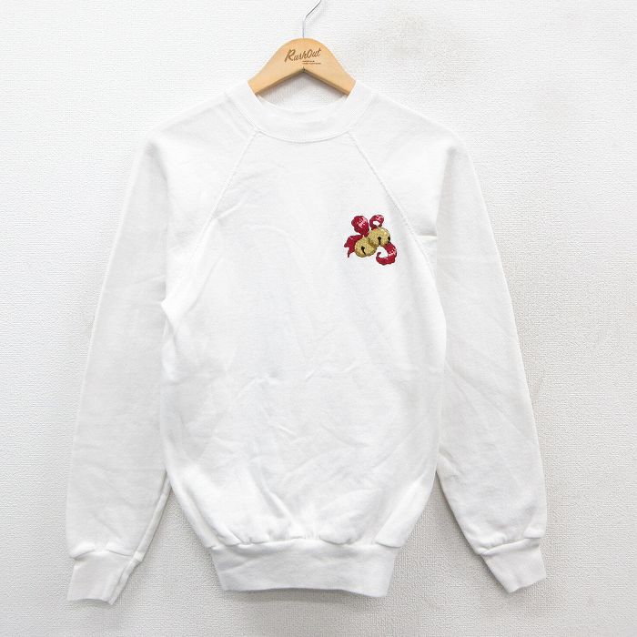 【中古】古着 TULTEX 80s スウェット メンズ Sサイズ クルーネック ラグラン USA製 白 80年代 プリント トレーナー アメカジ ヴィンテージ 25sep27