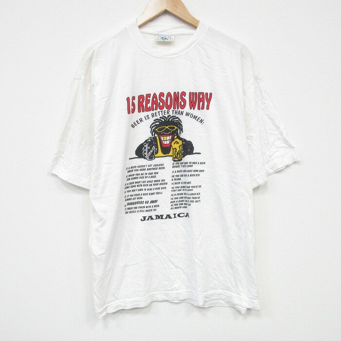 【中古】古着 半袖 ビンテージ ヴィンテージTシャツ メンズ 00年代 00s ジャマイカ メッセージ 大きいサイズ 2L LL ビッグシルエット ゆったり ビッグサイズ オーバーサイズ コットン クルーネック 丸首 白 ホワイト XLサイズ 中古 | 春夏 夏物 夏服 ヴィンテージ(4.0)