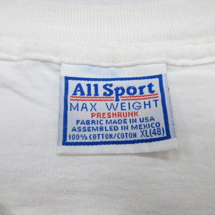 【中古】古着 All Sport 半袖 ビンテージ ヴィンテージTシャツ メンズ 90年代 90s オレゴン コットン クルーネック 丸首 白 ホワイト XLサイズ 中古 | 春夏 夏物 夏服 ヴィンテージTシャツ メンズファッション カットソー ティーシャツ ティシャツ メンズTシャツ 5OF