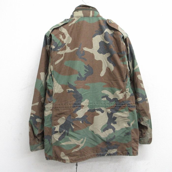 【中古】古着 長袖 ミリタリー フィールドジャケット メンズ 80年代 80s M-65 ウッドランドカモ ロング丈 濃緑他 グリーン 迷彩 XLサイズ 中古 アウター フライト