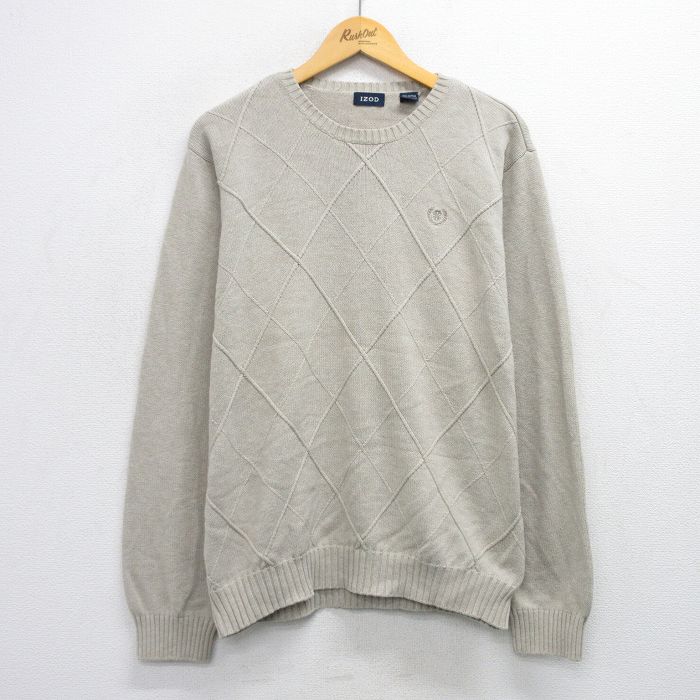 乐天商城 - 【中古】古着 IZOD 長袖 セーター メンズ コットン クルーネック 丸首 ベージュ系 カーキ XLサイズ 中古 ニット トップス | 春夏 春物 春服 秋冬 秋物 秋服 メンズファッション カジュアル おしゃれ ファッション