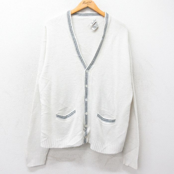 【中古】古着 長袖 ニット カーディガン メンズ 80年代 80s 白他 ホワイト Lサイズ 中古 トップス | 春夏 春物 春服 秋冬 秋物 秋服 メンズファッション カジュアル おしゃれ ファッション