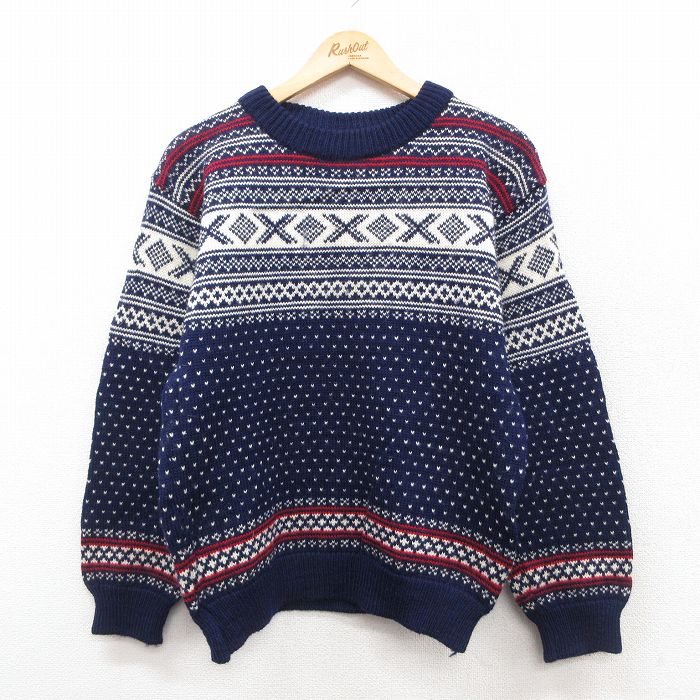 【中古】古着 エルエルビーン LLBEAN 長袖 セーター メンズ 80年代 80s ウール クルーネック 丸首 ノルウェー製 紺他 ネイビー 【spe】 Sサイズ 小さいサイズ 中古 ニット トップス | 春夏 春物 春服 秋冬 秋物 秋服 メンズファッション カジュアル おしゃれ ファ