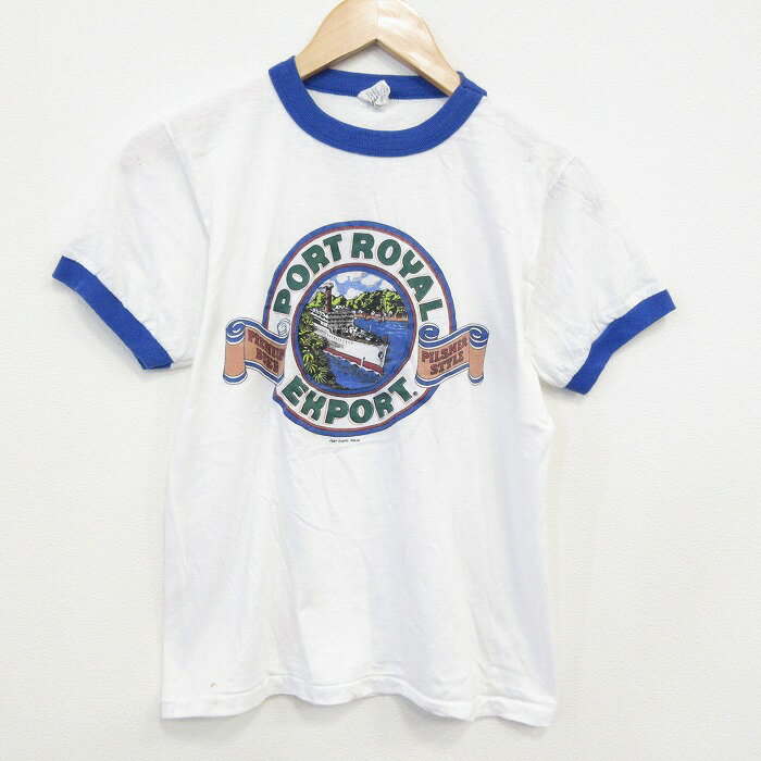 樂天商城 - 【中古】古着 半袖 ビンテージ ヴィンテージTシャツ メンズ 80年代 80s 船 クルーネック 丸首 USA製 アメリカ製 白 ホワイト リンガー Sサイズ 小さいサイズ 中古 | 春夏 夏物 夏服 ヴィンテージTシャツ メンズファッション カットソー ティーシャツ ティシャツ