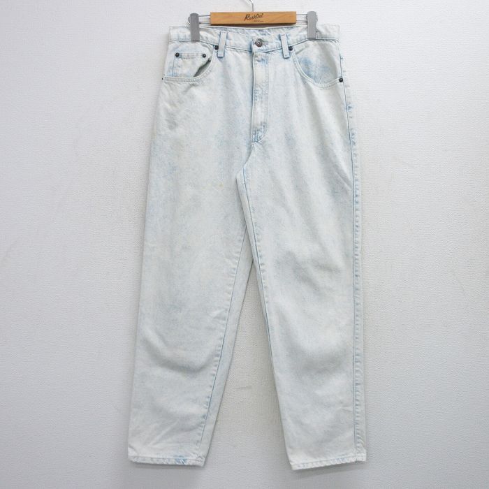 【中古】古着 ジーンズ メンズ 90年代 90s ケミカルウォッシュ テーパード コットン USA製 アメリカ製 薄紺 ネイビー デニム W32 中古 ボトムス ジーパン Gパン ロングパンツ | 春夏 春物 春服 秋冬 秋物 秋服 長ズボン カジュアル メンズファッション ファッショ(4)