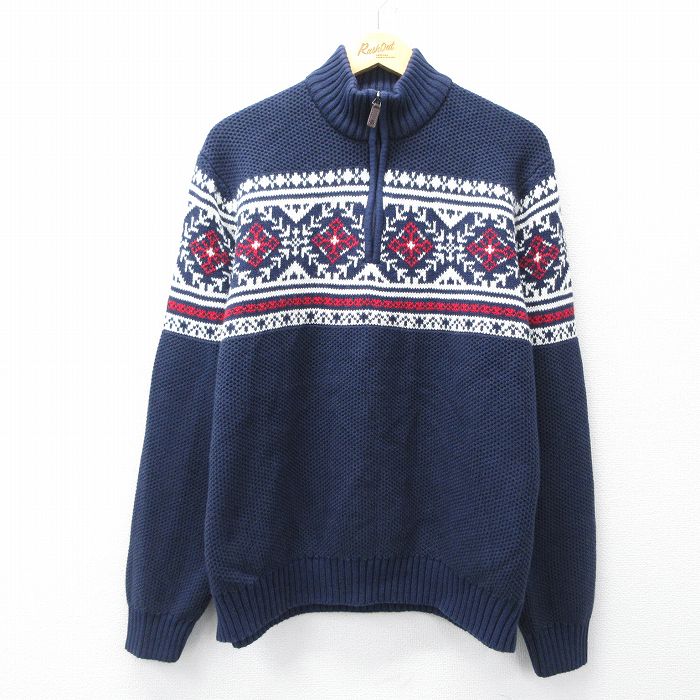 Rakuten - 【中古】古着 IZOD 長袖 ハーフジップ セーター メンズ 紺他 ネイビー XLサイズ 中古 ニット トップス | 春夏 春物 春服 秋冬 秋物 秋服 メンズファッション カジュアル おしゃれ ファッション
