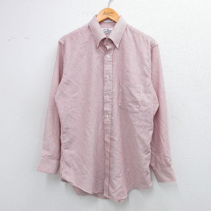 樂天商城 - 【中古】古着 シアーズ 長袖シャツ メンズ 90年代 90s ロング丈 ボタンダウン USA製 アメリカ製 エンジ他 ストライプ Lサイズ 中古 トップス | 春夏 春物 春服 秋冬 秋物 秋服 カジュアルシャツ メンズファッション 長袖シャツ おしゃれ カジュアル