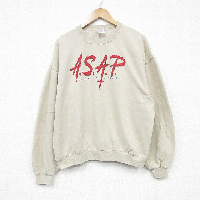 【中古】古着 ジャージーズ 長袖スウェット メンズ 00年代 00s ASAP クルーネック 丸首 ベージュ カーキ XLサイズ 中古 スエット トレ..