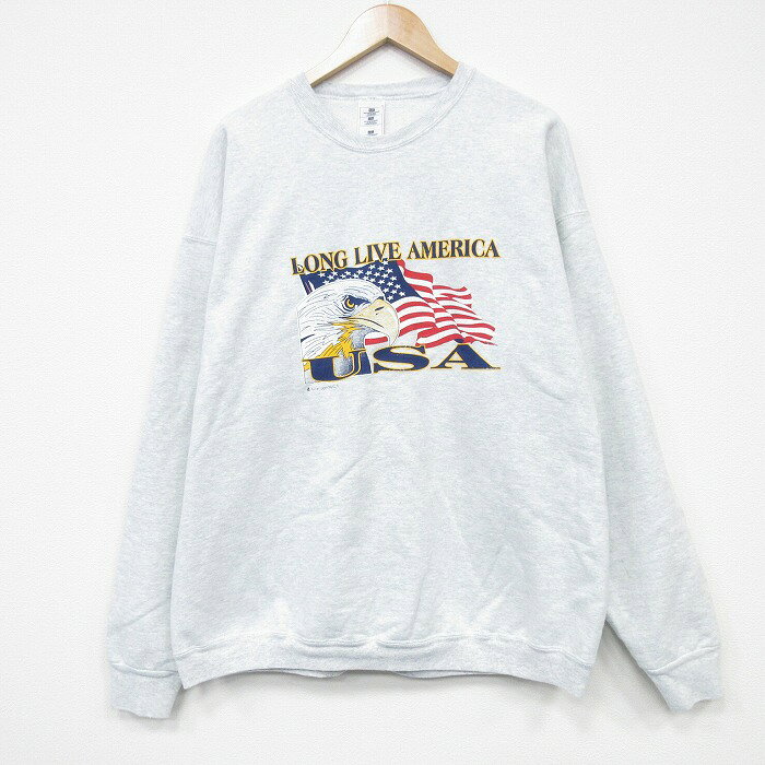 樂天商城 - 【中古】古着 長袖スウェット メンズ 00年代 00s USAロゴ 大きいサイズ 2L LL ビッグシルエット ゆったり ビッグサイズ オーバーサイズ クルーネック 丸首 薄グレー 霜降り XLサイズ 中古 スエット トレーナー トップス | 春夏 春物 春服 秋冬 秋物 秋服 メンズフ