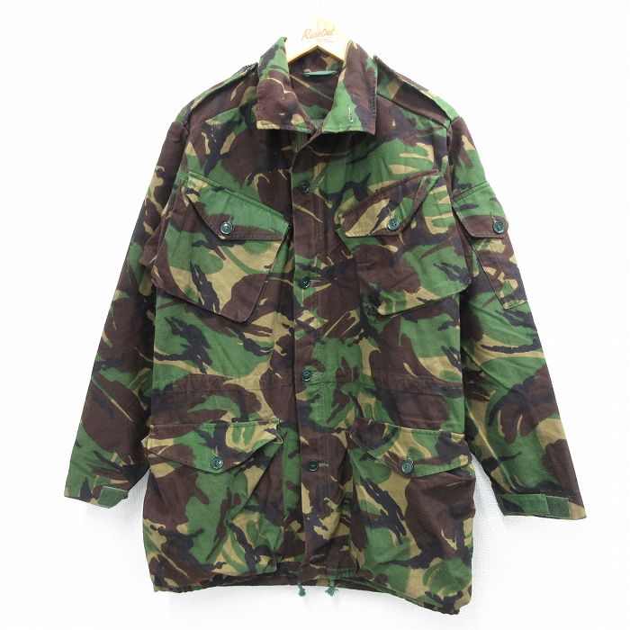 樂天商城 - 【中古】古着 長袖 ミリタリージャケット メンズ 90年代 90s イギリス軍 コンバット ロング丈 濃緑 グリーン 迷彩 【spe】 Mサイズ 中古 アウター フライト