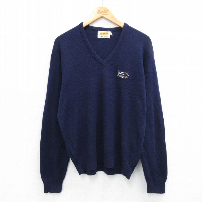 Other - 【中古】古着 長袖 セーター メンズ 80年代 80s ナチュラルライトビール Vネック USA製 アメリカ製 紺 ネイビー Lサイズ 中古 ニット トップス | 春夏 春物 春服 秋冬 秋物 秋服 メンズファッション カジュアル おしゃれ ファッション