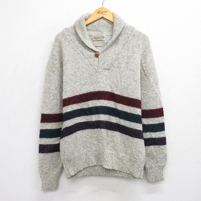 乐天商城 - 【中古】古着 長袖 セーター メンズ 90年代 90s ウール ショールカラー 薄グレー他 Mサイズ 中古 ニット トップス | 春夏 春物 春服 秋冬 秋物 秋服 メンズファッション カジュアル おしゃれ ファッション