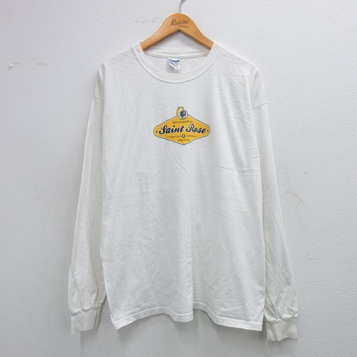 【中古】古着 長袖Tシャツ メンズ Saint Rose 大きいサイズ 2L LL ビッグシルエット ゆったり ビッグサイズ オーバーサイズ コットン クルーネック 丸首 白 ホワイト Lサイズ 中古 | 春夏 春物 春服 秋冬 秋物 秋服 メンズファッション ロンT カットソー ロンティ