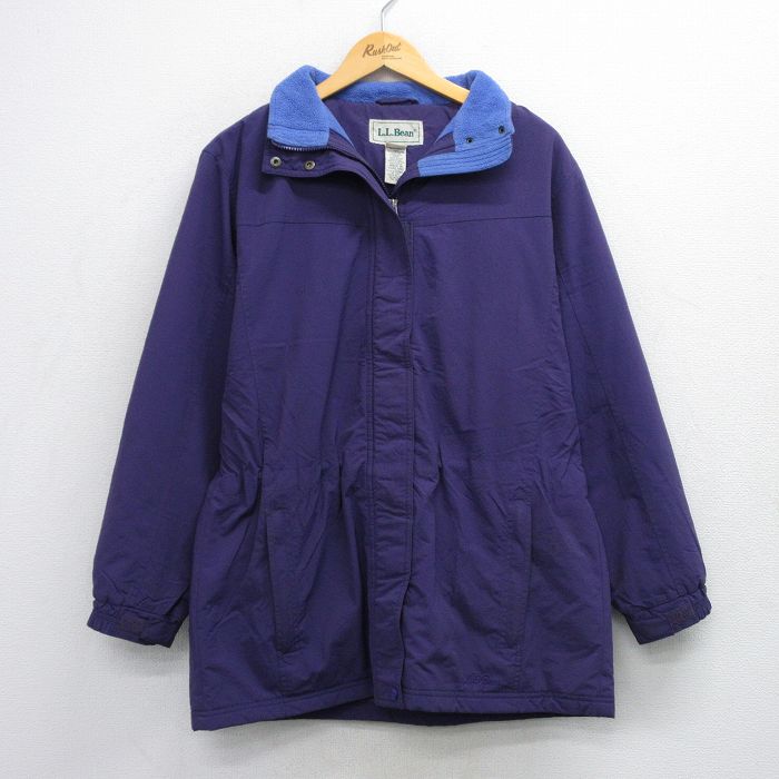 乐天商城 - 【中古】古着 エルエルビーン LLBEAN 長袖 ナイロンジャケット レディース 90年代 90s ワンポイントロゴ ロング丈 大きいサイズ 2L LL ビッグシルエット ゆったり ビッグサイズ オーバーサイズ 紫 パープル 内側フリース 中古 アウター ウインドブレーカー | 秋冬