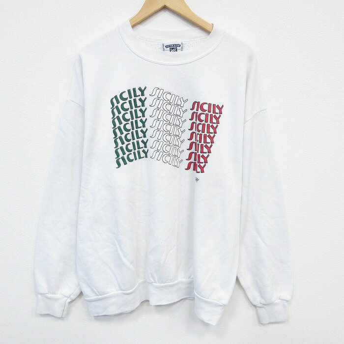 【中古】古着 リー Lee 長袖スウェット メンズ 90年代 90s SICILY クルーネック 丸首 白 ホワイト XLサ..