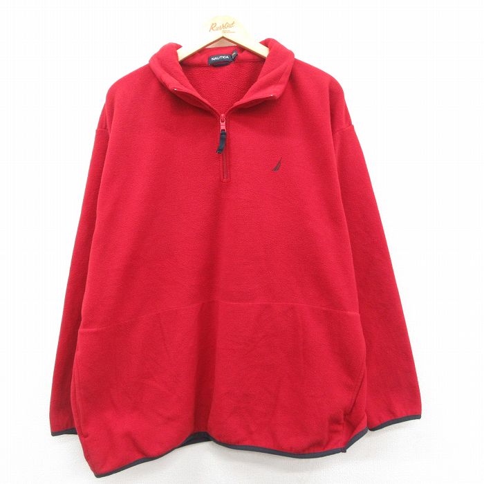 乐天商城 - 【中古】古着 ノーティカ NAUTICA 長袖 ブランド ハーフジップ フリースジャケット メンズ ワンポイントロゴ 大きいサイズ 2L LL ビッグシルエット ゆったり ビッグサイズ オーバーサイズ 赤 レッド XLサイズ 中古 アウター | 秋冬 秋物 秋服 冬物 冬服 カジュア