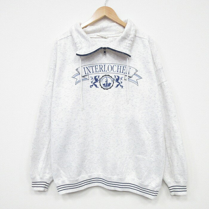 樂天商城 - 【中古】古着 長袖 ハーフジップスウェット メンズ 90年代 90s INTERLOCHEN 大きいサイズ 2L LL ビッグシルエット ゆったり ビッグサイズ オーバーサイズ モックネック ハイネック 薄グレー 霜降り XLサイズ 中古 スエット トレーナー トップス | 春夏 春物 春服
