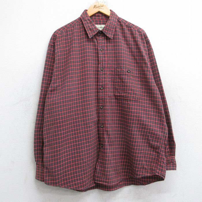 乐天商城 - 【中古】古着 エディーバウアー 長袖 ブランドシャツ メンズ 00年代 00s 大きいサイズ 2L LL ビッグシルエット ゆったり ビッグサイズ オーバーサイズ コットン ボタンダウン 赤他 レッド チェック 【spe】 XLサイズ 中古 トップス | 春夏 春物 春服 秋冬 秋物 秋